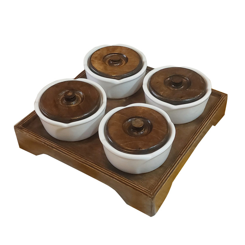 اردوخوری مدل چوبی سرامیکی مجموعه 4 عددی