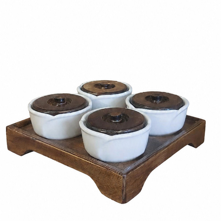 اردوخوری مدل چوبی سرامیکی مجموعه 4 عددی