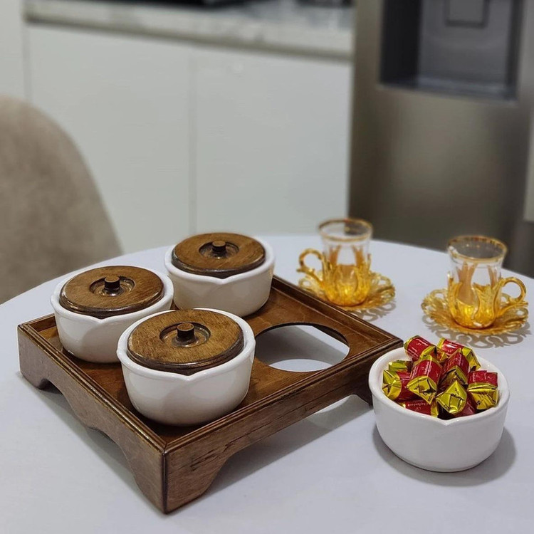 اردوخوری مدل چوبی سرامیکی مجموعه 4 عددی