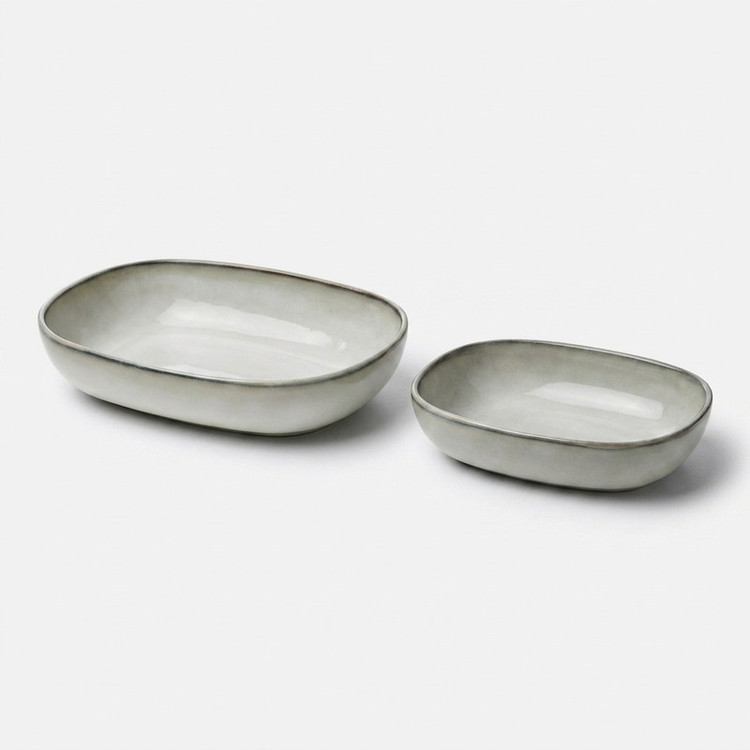 ظرف سرو ایکیا مدل GLADELIG مجموعه 2 عددی با لعاب شنی، ایمن در فر تا 280 درجه سانتیگراد و مناسب شستشو در ماشین ظرفشویی