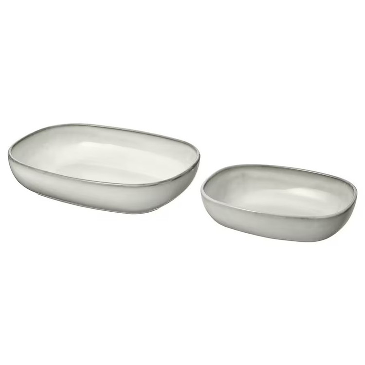 ظرف سرو ایکیا مدل GLADELIG مجموعه 2 عددی با لعاب شنی، ایمن در فر تا 280 درجه سانتیگراد و مناسب شستشو در ماشین ظرفشویی