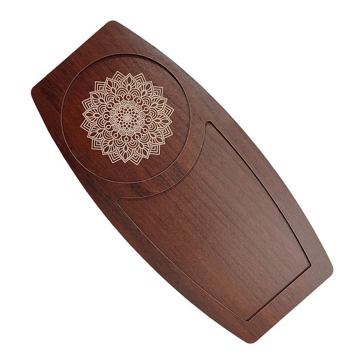 تخته سرو مدل گل اسلیمی کد 001 از جنس MDF، مناسب سرو نوشیدنی در فنجان و لیوان، حک طرح گل، قابل تمیزکردن با دستمال مرطوب