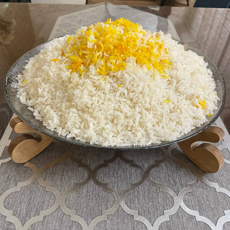 دیس برنج پایه دار مدل سولو کد 2، سرو شیشهای با پایه پلی وود، مناسب شستشو با دست و ماشین ظرفشویی