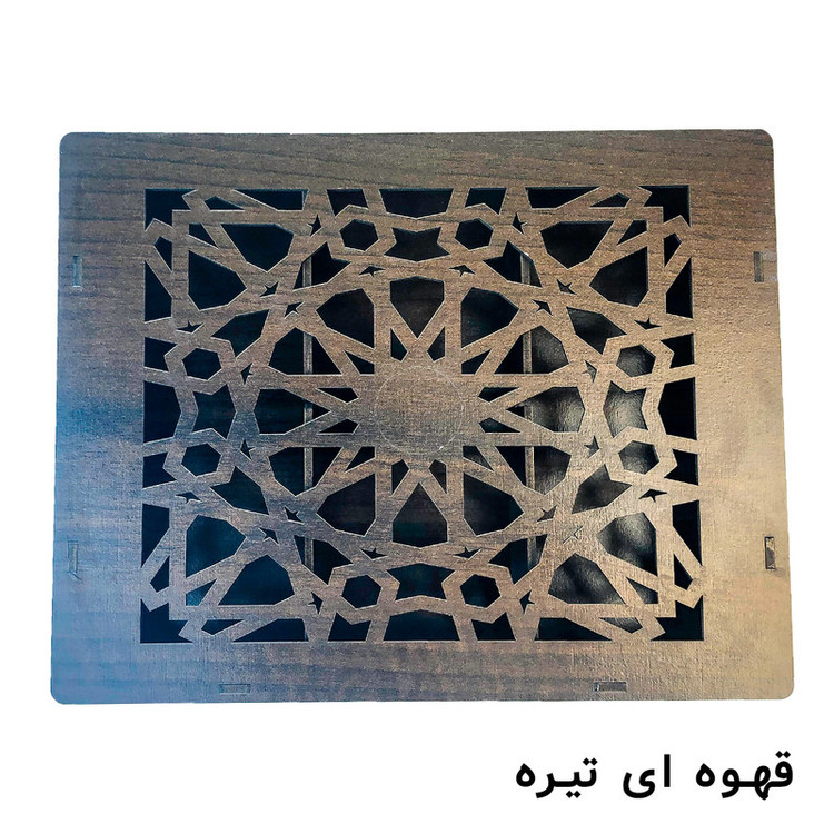 جعبه پذیرایی مدل سراج ششخانه، MDF با ضخامت 3 میلیمتر، طراحی داخلی قابل جابهجایی برای تیبگ و آجیل، ابعاد 4×18.5×24 سانتیمتر، وزن 300 گرم