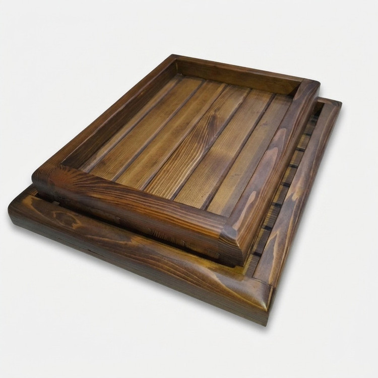 سینی سرو چوبی مدل nr2024، مجموعه 2 عددی، ابعاد سینی بزرگ 30×34 سانتیمتر و ابعاد سینی کوچک 30×22 سانتیمتر