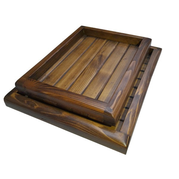 سینی سرو چوبی مدل nr2024، مجموعه 2 عددی، ابعاد سینی بزرگ 30×34 سانتیمتر و ابعاد سینی کوچک 30×22 سانتیمتر