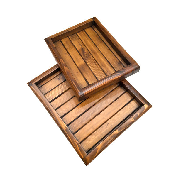 سینی سرو چوبی مدل nr2024، مجموعه 2 عددی، ابعاد سینی بزرگ 30×34 سانتیمتر و ابعاد سینی کوچک 30×22 سانتیمتر