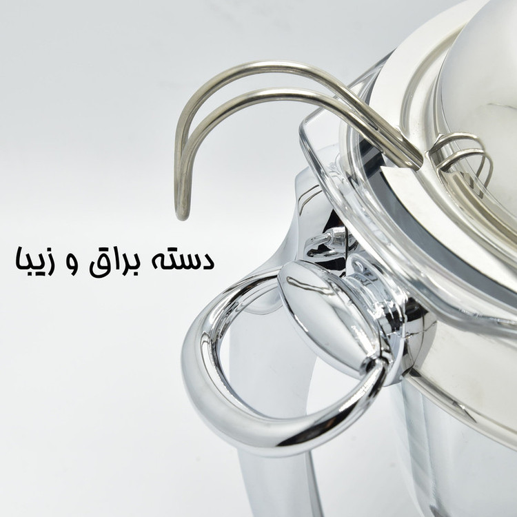 سوپخوری شیشهای با درپوش و پایه استیل، همراه با ملاقه، قابل شستشو با دست و ماشین ظرفشویی