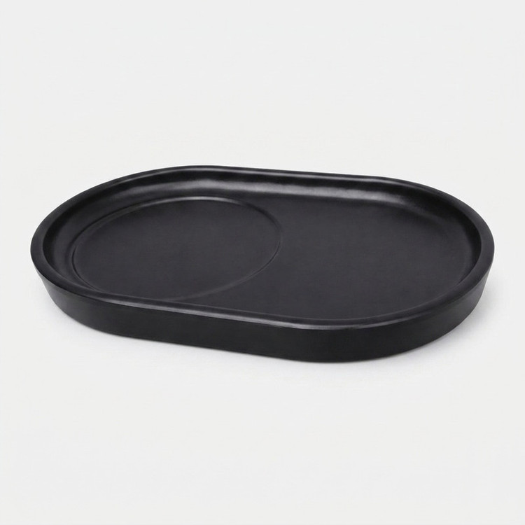 سینی بدون دسته بیضی ملامین مدل Cafe، کد Mel02، دارای فرورفتگی جای فنجان، مناسب سرو نوشیدنی و مخلفات، ابعاد 15.5×9.5×1 سانتیمتر، قابل شستشو با دست و ماشین ظرفشویی