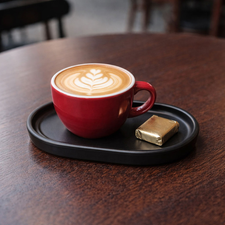 سینی بدون دسته بیضی ملامین مدل Cafe، کد Mel02، دارای فرورفتگی جای فنجان، مناسب سرو نوشیدنی و مخلفات، ابعاد 15.5×9.5×1 سانتیمتر، قابل شستشو با دست و ماشین ظرفشویی