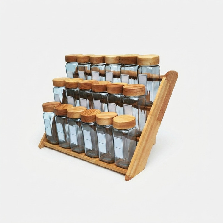 ست جا ادویه 18 پارچه مدل RUBBERWOOD-18 به همراه استند