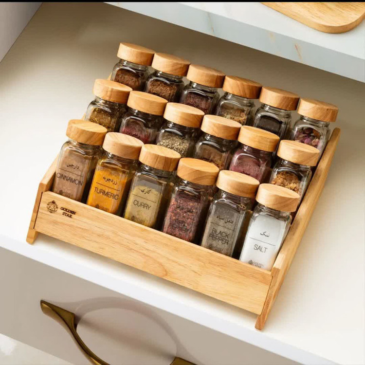 ست جا ادویه 18 پارچه مدل RUBBERWOOD-18 به همراه استند