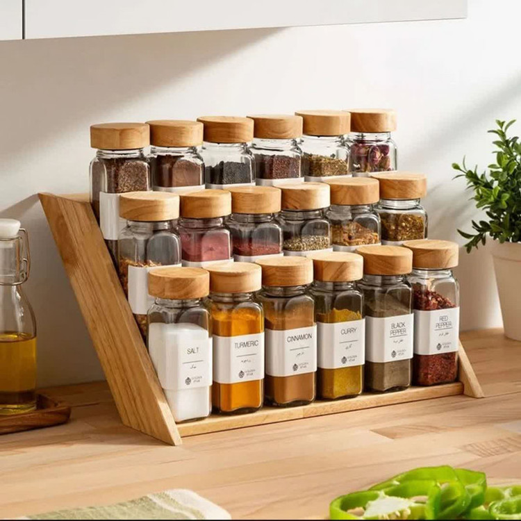 ست جا ادویه 18 پارچه مدل RUBBERWOOD-18 به همراه استند