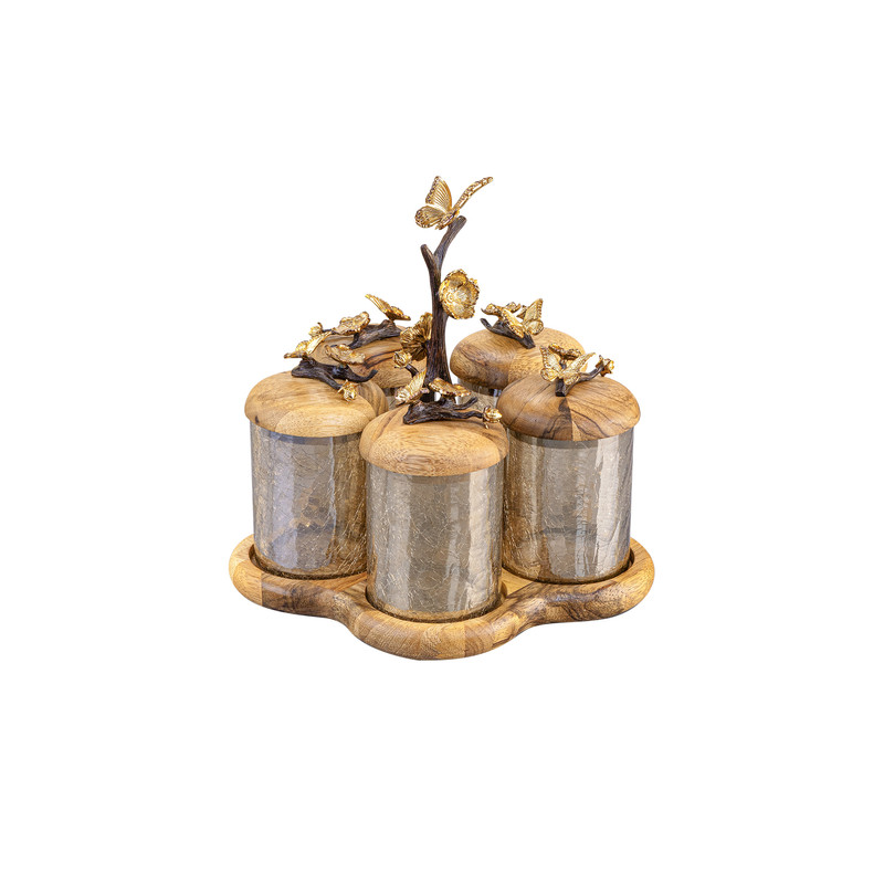 ست جا ادویه 5 پارچه گلدکیش طرح باترفلای مدل GK829823 به همراه استند