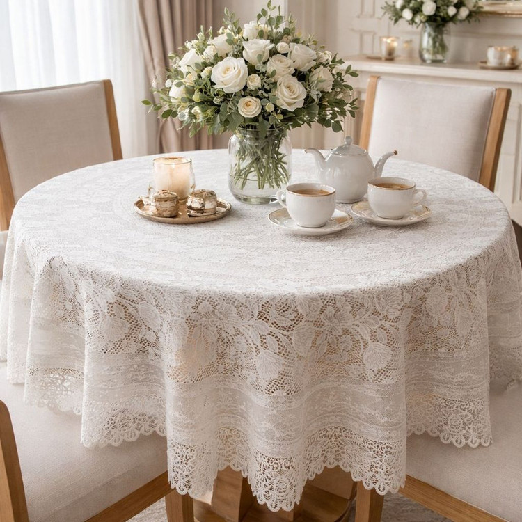 رومیزی مدل گرد گل حاشیه ای سایز 180x180 سانتیمتر