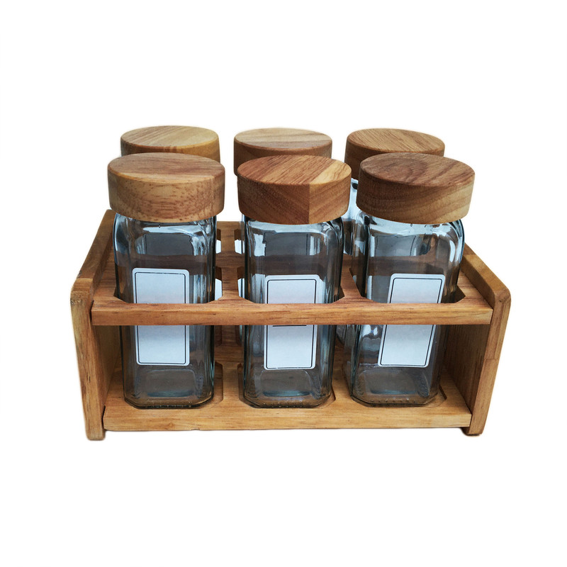 ست جا ادویه 6 پارچه مدل RUBBERWOOD-6 به همراه استند