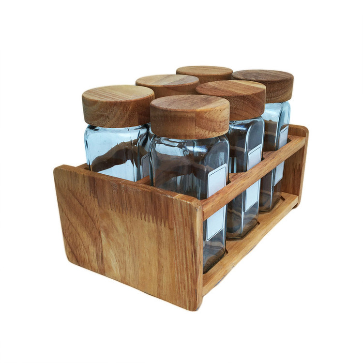 ست جا ادویه 6 پارچه مدل RUBBERWOOD-6 به همراه استند