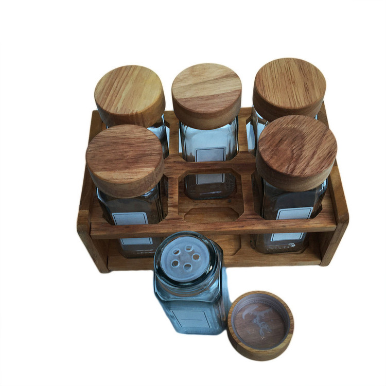 ست جا ادویه 6 پارچه مدل RUBBERWOOD-6 به همراه استند