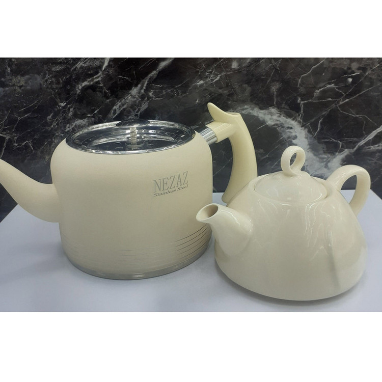 ست کتری و قوری نزاز مدل لوله دار طرح رنگی