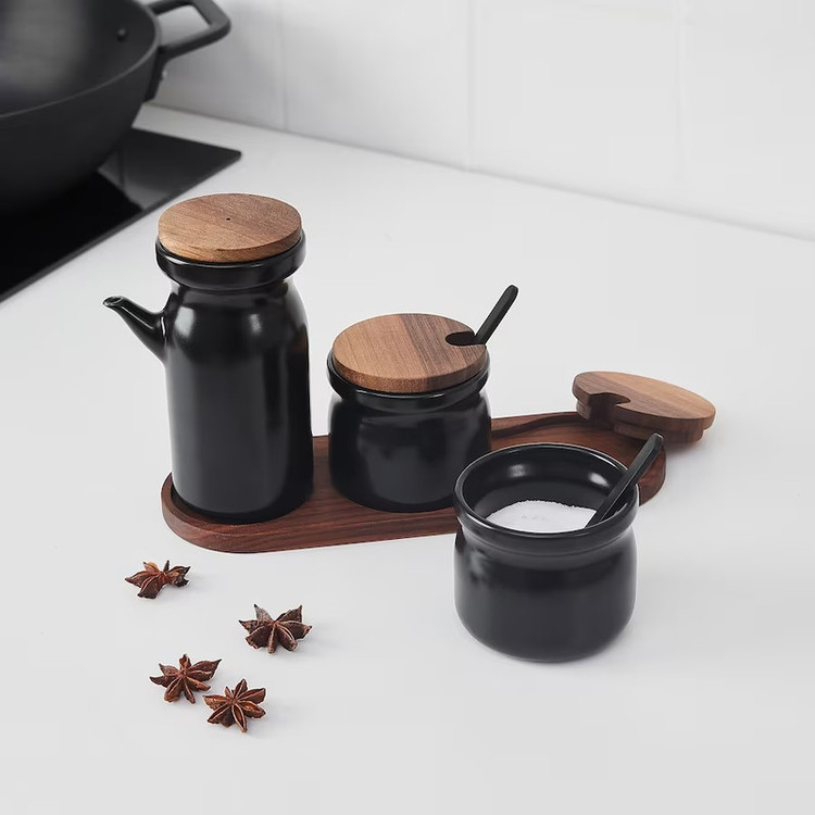 جای ادویه ایکیا مدل HULDHET مجموعه 2 عددی به همراه ظرف روغن