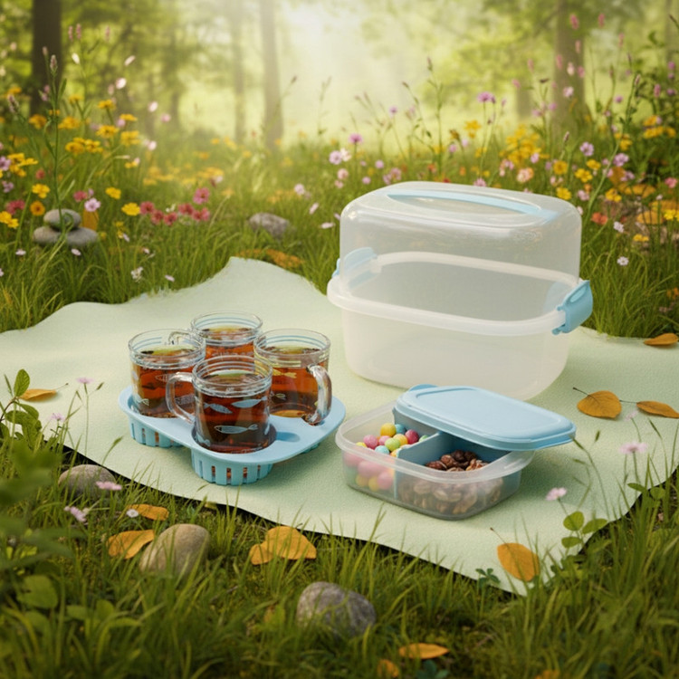 سبد پیک نیک 7 پارچه لیمون مدل چای خوری کد 2441