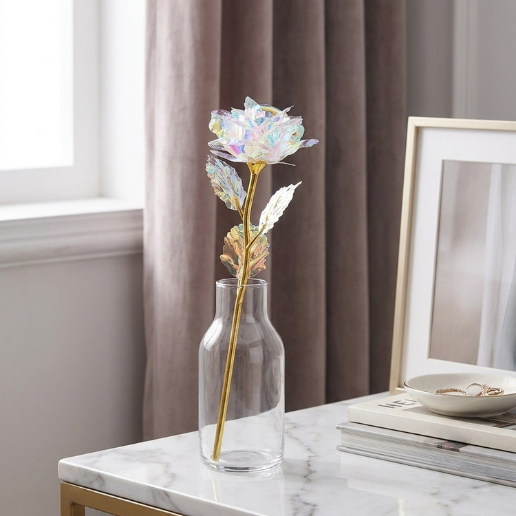 گل مصنوعی شاخه گل رز برای گلدان و دکور میز، ابعاد 23×9×9 سانتیمتر، وزن 10 گرم