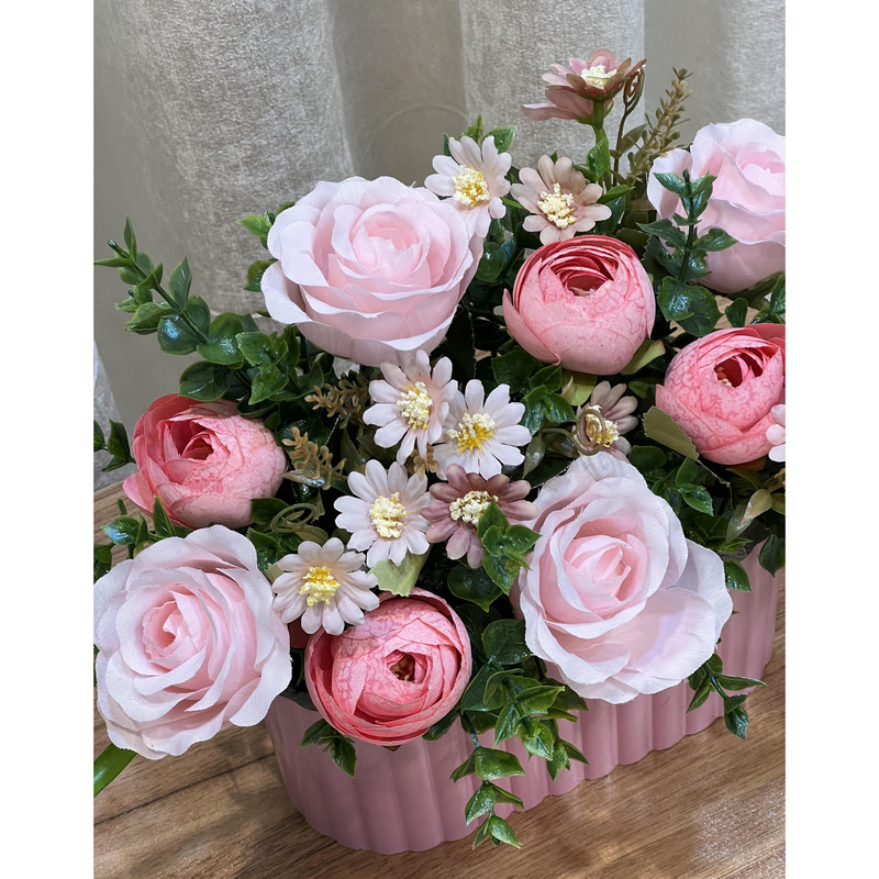 باکس گل مصنوعی گلدان رومیزی و ایستاده با گل پارچهای، باکس چوبی مقاوم، ابعاد 20×15×50 سانتیمتر، وزن 200 گرم