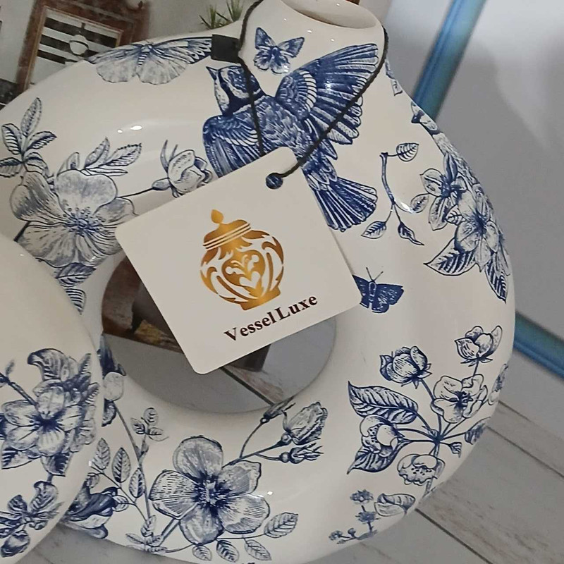 گلدان دکوری وسل لوکس مدل دوناتی طرح پرستو کد 03 مجموعه دو عددی
