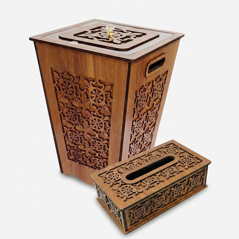 ست سطل زباله و جای دستمال کاغذی مدل خاتون