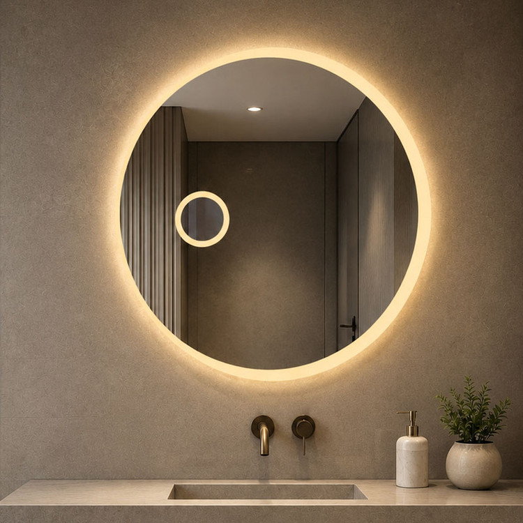 آینه سرویس بهداشتی طرح ماه مدل بکلایت لمسی سایز 60*60 سانتیمتر