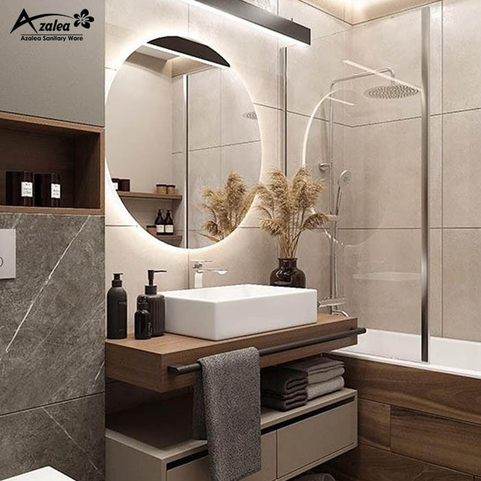 آینه سرویس بهداشتی آزالیا مدل گرد 80