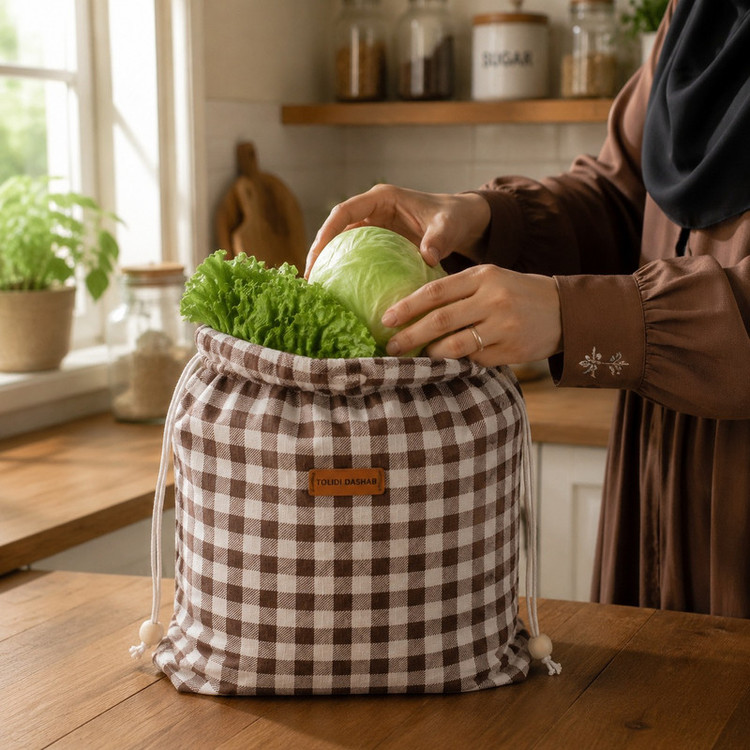 کیسه نان و سبزی تولیدی داشاب مدل چهارخانه سایز 26×26 سانتی متر