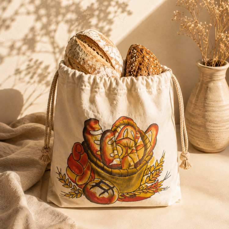 کیسه نان و سبزی مدل گندم و نان با بند سایز 40×36 سانتیمتر