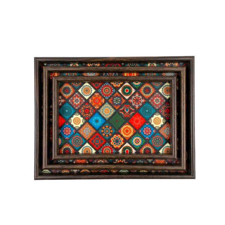 سینی مدل چوبی طرح چاپی سنتی مجموعه 3 عددی