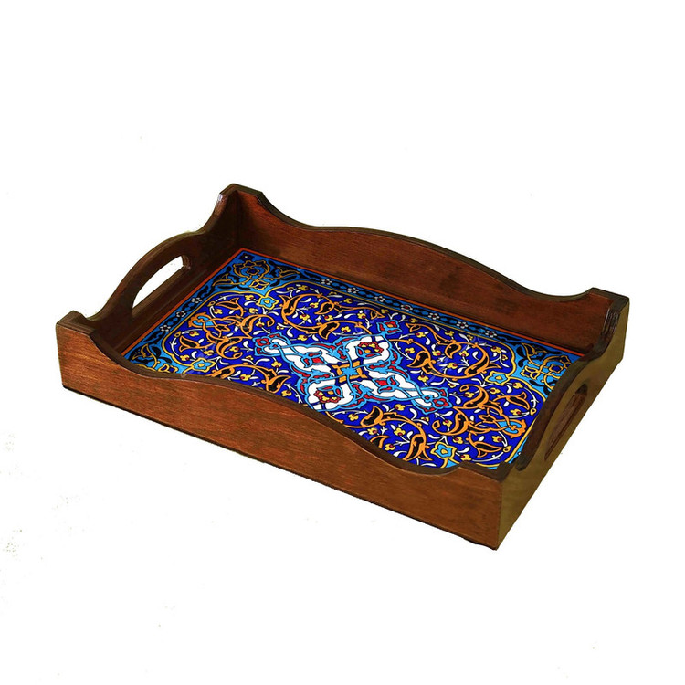 سینی چوبی دسته دار مدل R.K10.32 سایز 32 × 22 × 5 سانتیمتر