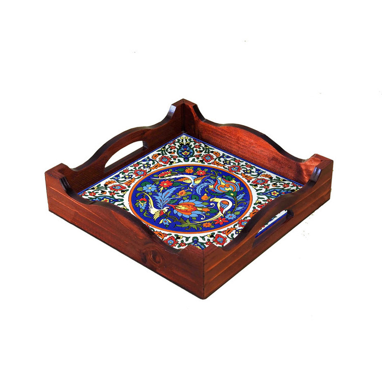 سینی چوبی دستهدار مدل A3.1.20 سایز 22×22 سانتیمتر