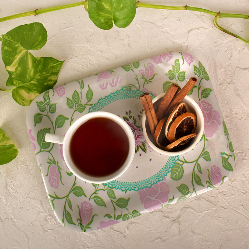 سینی بدون دسته مدل 7770 گل سایز 20×26 سانتی متر