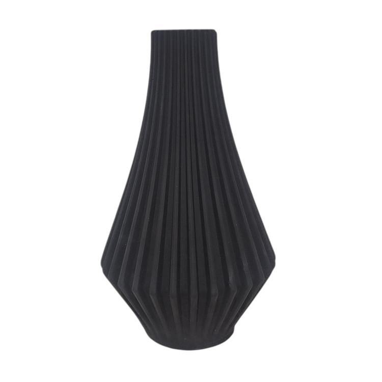 گلدان دکوری رومیزی استوانهای مدل الماس با ابعاد 16x10x10 سانتیمتر، ساخته شده از سنگ مصنوعی مقاوم با بافت مات و طراحی مدرن و خطوط عمودی منظم، مناسب گلهای آپارتمانی و دکوراسیون داخلی
