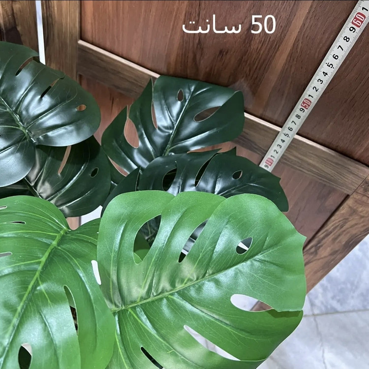 گل مصنوعی درختچه برگ انجیری لمسی 18 برگ ضدآب مناسب فضای باز پلاستیک ابعاد 50×50×70 سانتیمتر وزن 300 گرم نصب ایستاده و رومیزی