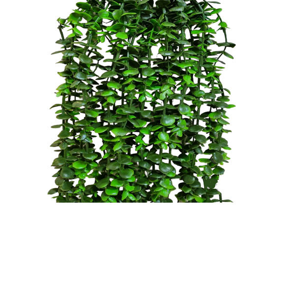 گل مصنوعی آویز شمشاد 5 شاخه با ارتفاع 80 سانتیمتر، دارای حجم برگ متراکم و شاخههای کوتاه و بلند، مناسب دکوراسیون داخلی منزل و محل کار