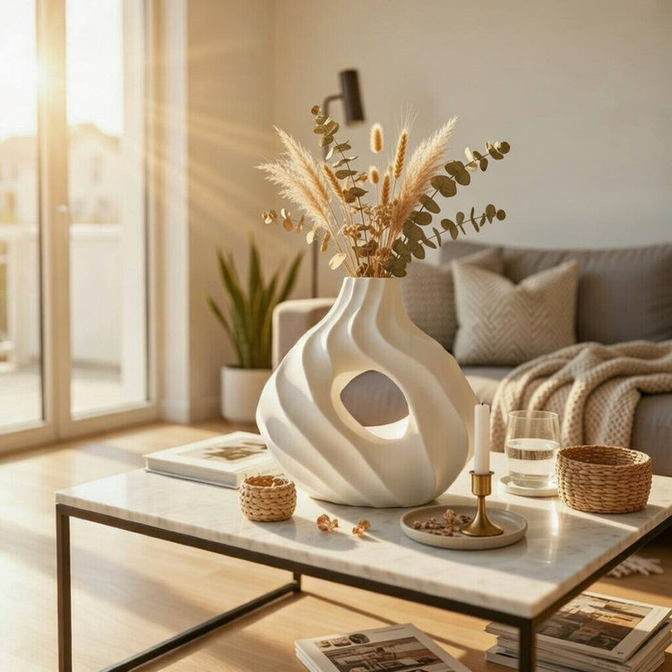 گلدان دکوری سفالی کروی رومیزی مدل Lana کد L1 مناسب گلهای آپارتمانی برای گل خشک و تزئینی با ابعاد 19x25x19 سانتیمتر و وزن 200 گرم
