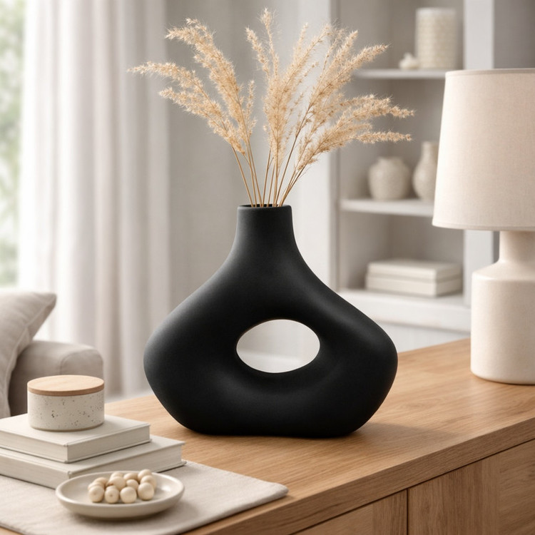 گلدان دکوری رومیزی مدل Noir کد P500 از جنس سفالی با بدنه اکریلیک، ابعاد 18×18×16 سانتیمتر، وزن 200 گرم
