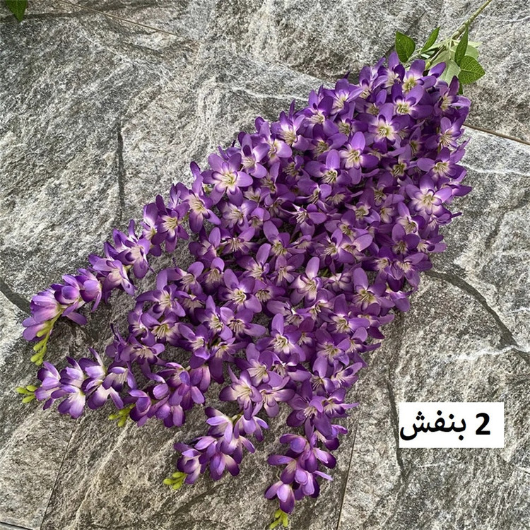گل مصنوعی آویز ارکیده 5 شاخه قابل تنظیم، مناسب فضای باز و گلهای آپارتمانی، نصب دیواری و آویزی، ابعاد 85x23x5 سانتیمتر، وزن 110 گرم، کد A09
