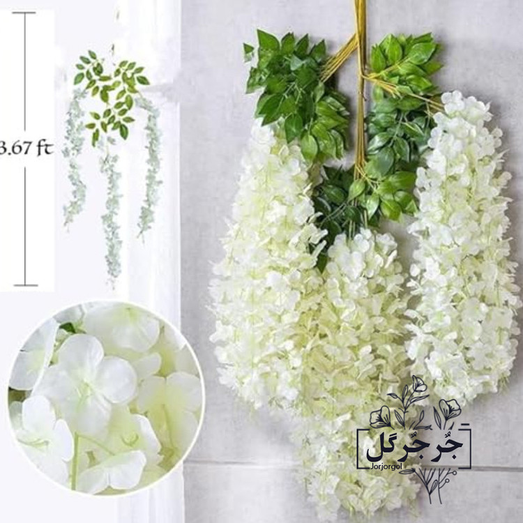 گل مصنوعی جُرجُرگل مدل آویز شکوفه آقاقیا، مناسب نصب آویزی، رومیزی و دیواری، طول 70 سانتیمتر، وزن 250 گرم، ابعاد 30×20×70 سانتیمتر، بسته 12 عددی