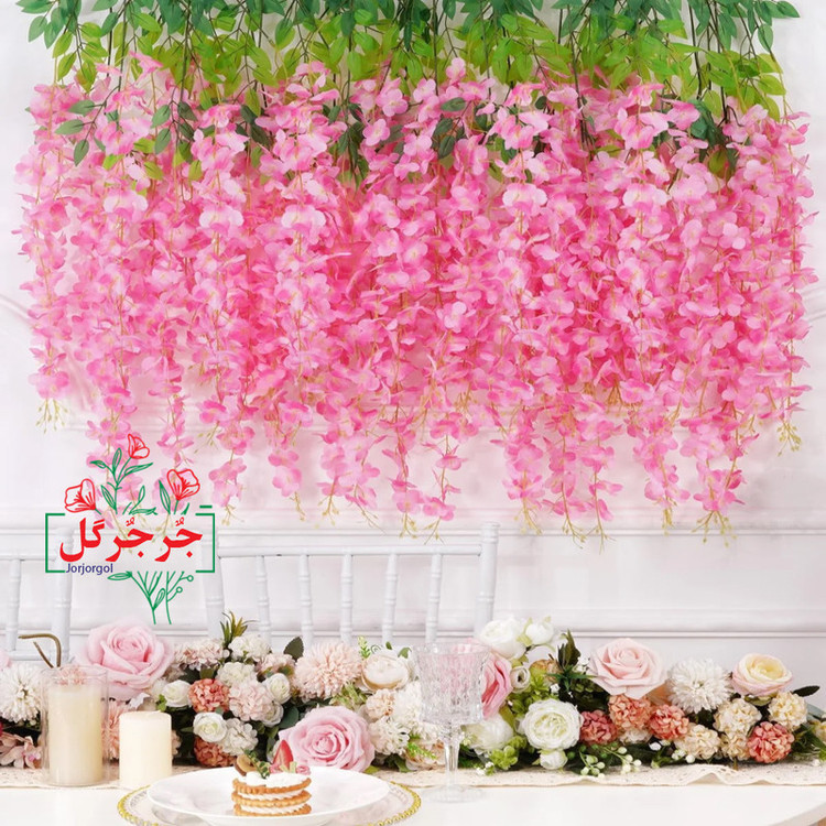 گل مصنوعی جُرجُرگل مدل آویز شکوفه آقاقیا، مناسب نصب آویزی، رومیزی و دیواری، طول 70 سانتیمتر، وزن 250 گرم، ابعاد 30×20×70 سانتیمتر، بسته 12 عددی