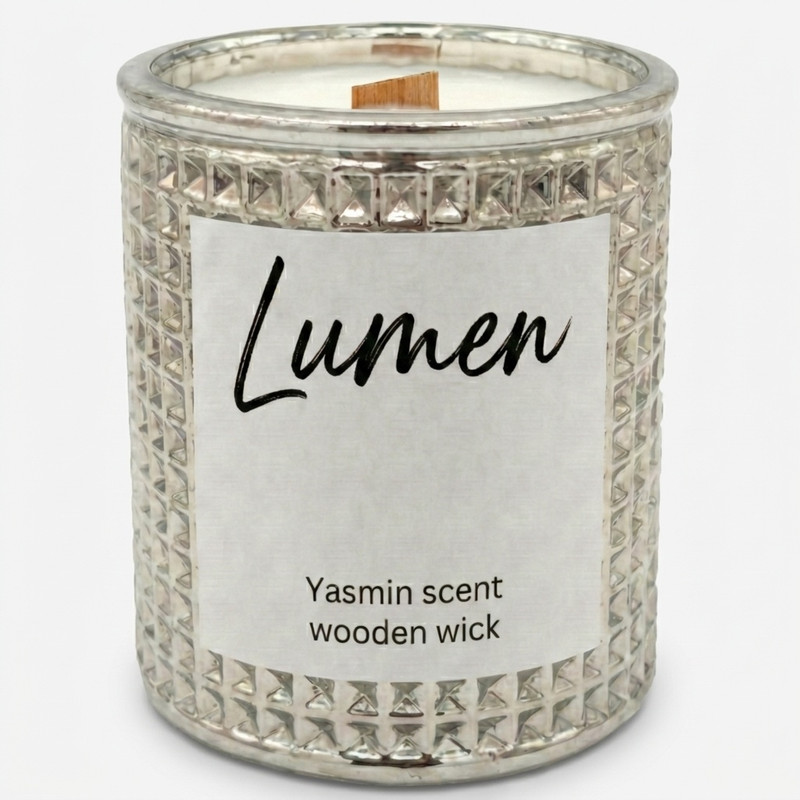 شمع دست‌ساز معطر مدل lumen با رایحه گل یاسمن زمان اتمام ۳۰ ساعت