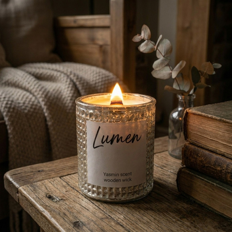 شمع دستساز معطر مدل lumen با رایحه گل یاسمن زمان اتمام ۳۰ ساعت