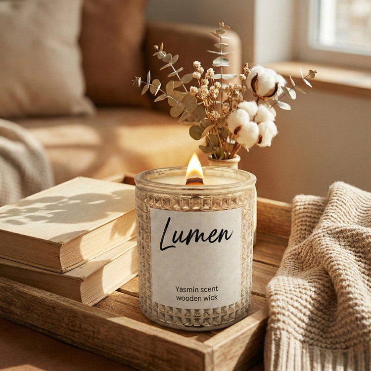شمع دستساز معطر مدل lumen با رایحه گل یاسمن زمان اتمام ۳۰ ساعت