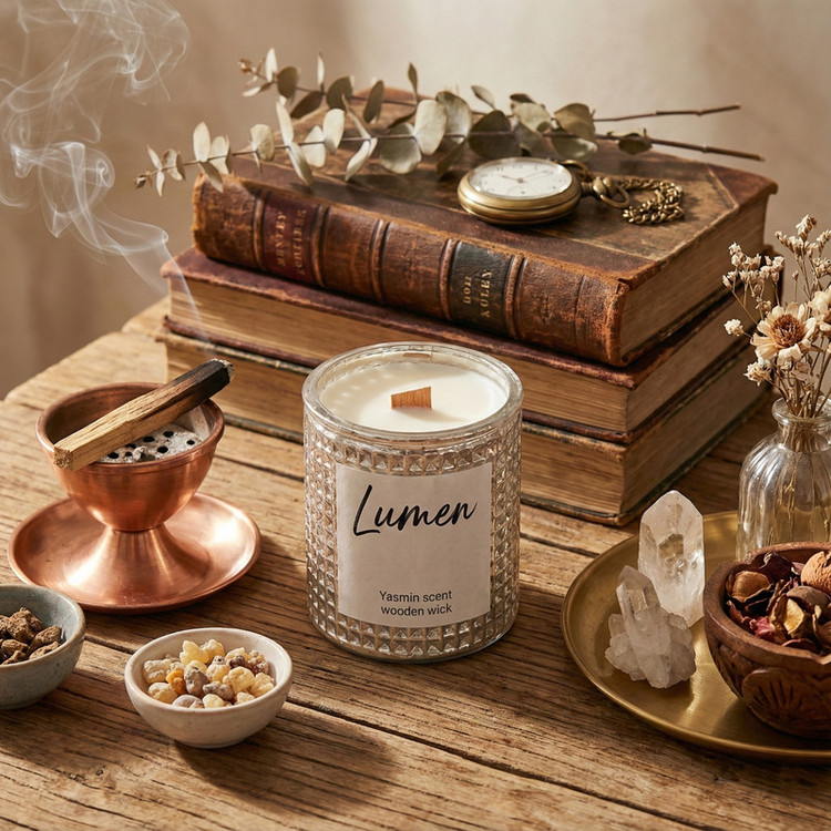 شمع دستساز معطر مدل lumen با رایحه گل یاسمن زمان اتمام ۳۰ ساعت