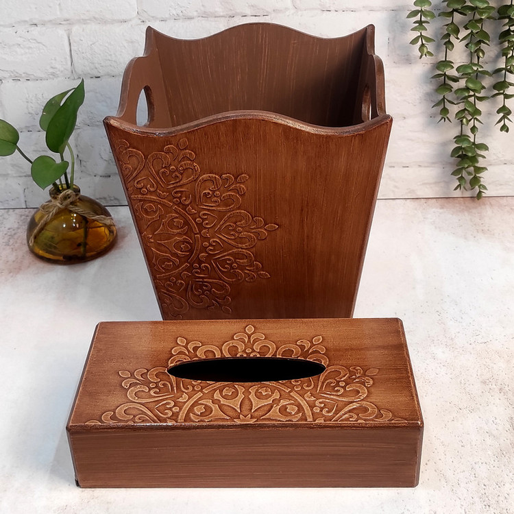 ست سطل و جعبه دستمال کاغذی طرح منبت